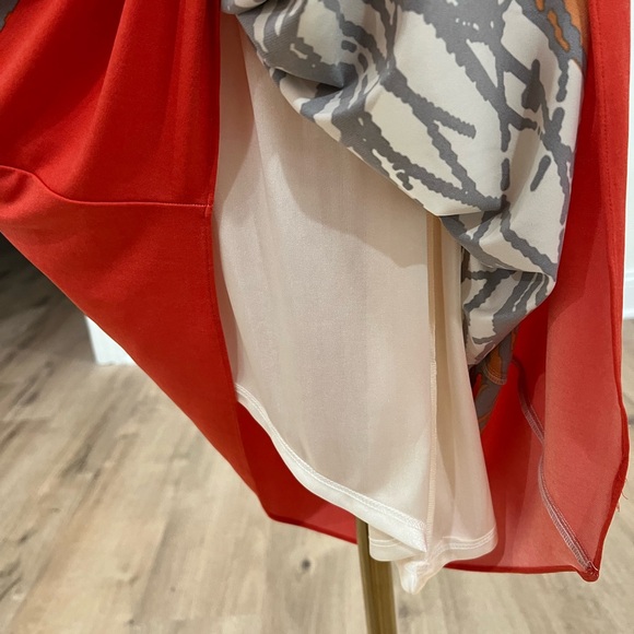 Adrianna Papell Hi Low Asymmetrical Dress Red Gray Sleeveless Sz 4 - Picture 12 of 14